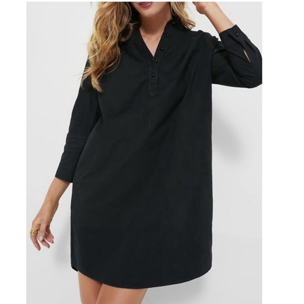 POMANDER‎ place Black Polly Cotton Collared Button Up Shirt Dress Size L